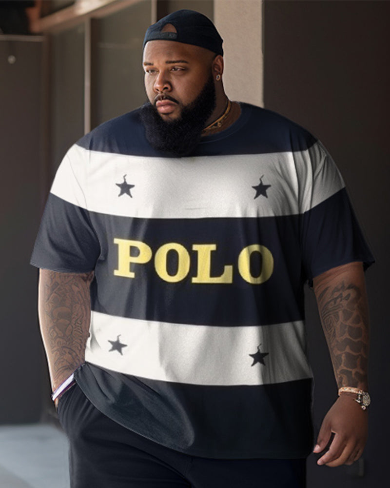 Men's Plus Size Color Matching POLD Two-Piece Set