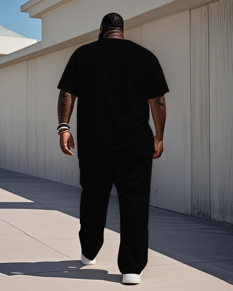 Men's Plus Size Daily Casual Black Color-block Geometric Print T-shirt Trousers Suit