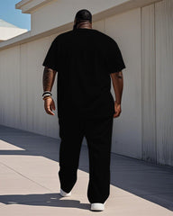 Men's Plus Size Daily Casual Black Color-block Geometric Print T-shirt Trousers Suit