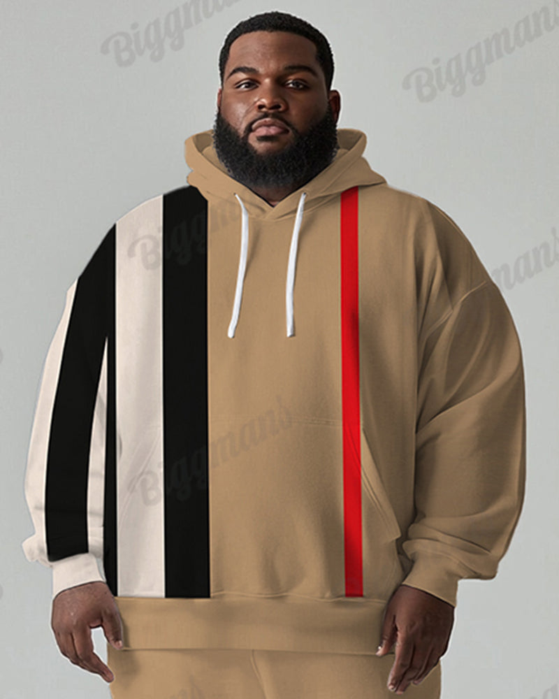 Men's Daily Casual Khachi Black And White Stripe Print Plus Size Hoodie Suit