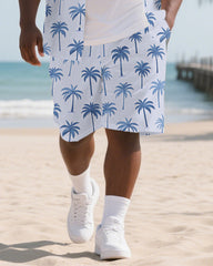 Big Men's Simple Coconut Trees Hawaiian Theme 2-Piece Casual Short Sleeve Shirt Shorts Suits