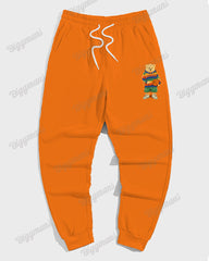 Men's Casual Orange Basketball Bear Letter Print Plus Size Sweatshirt Suit