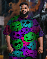 Big & Tall Men's Halloween Colorful Pumpkin Lantern Printed T-Shirt Pants Suit