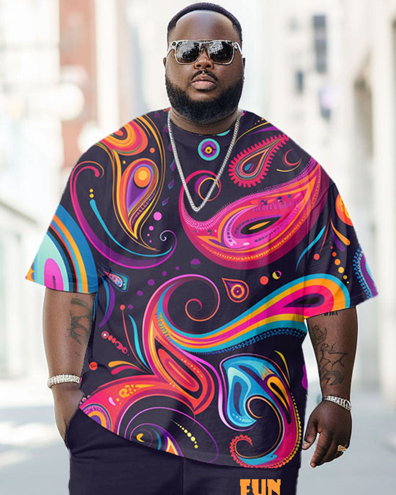 Men's Big & Tall Street Fashion Colorful Paisley Print T-Shirt Trousers Set