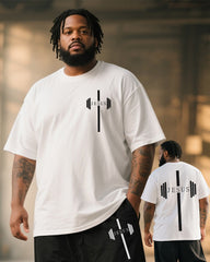 Big & Tall Men's Jesus Dumbbell Striped Printed T-Shirt Trousers Suit