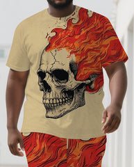 Burn Bright with Skull Spirit Men's Skeleton Print Casual Big & Tall Short Sleeve T-shirt 2-Piece Set