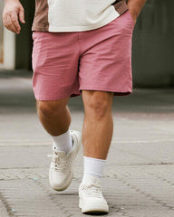Big & Tall Men's Pink Geometric Pink Alphabet Print Round Neck Short Sleeve T-Shirt Shorts Suit