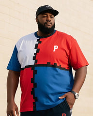 Big Boy Daily Casual Simple Classic Geometric Red Blue White Color Collar Short Sleeve T-Shirt Striped Trousers