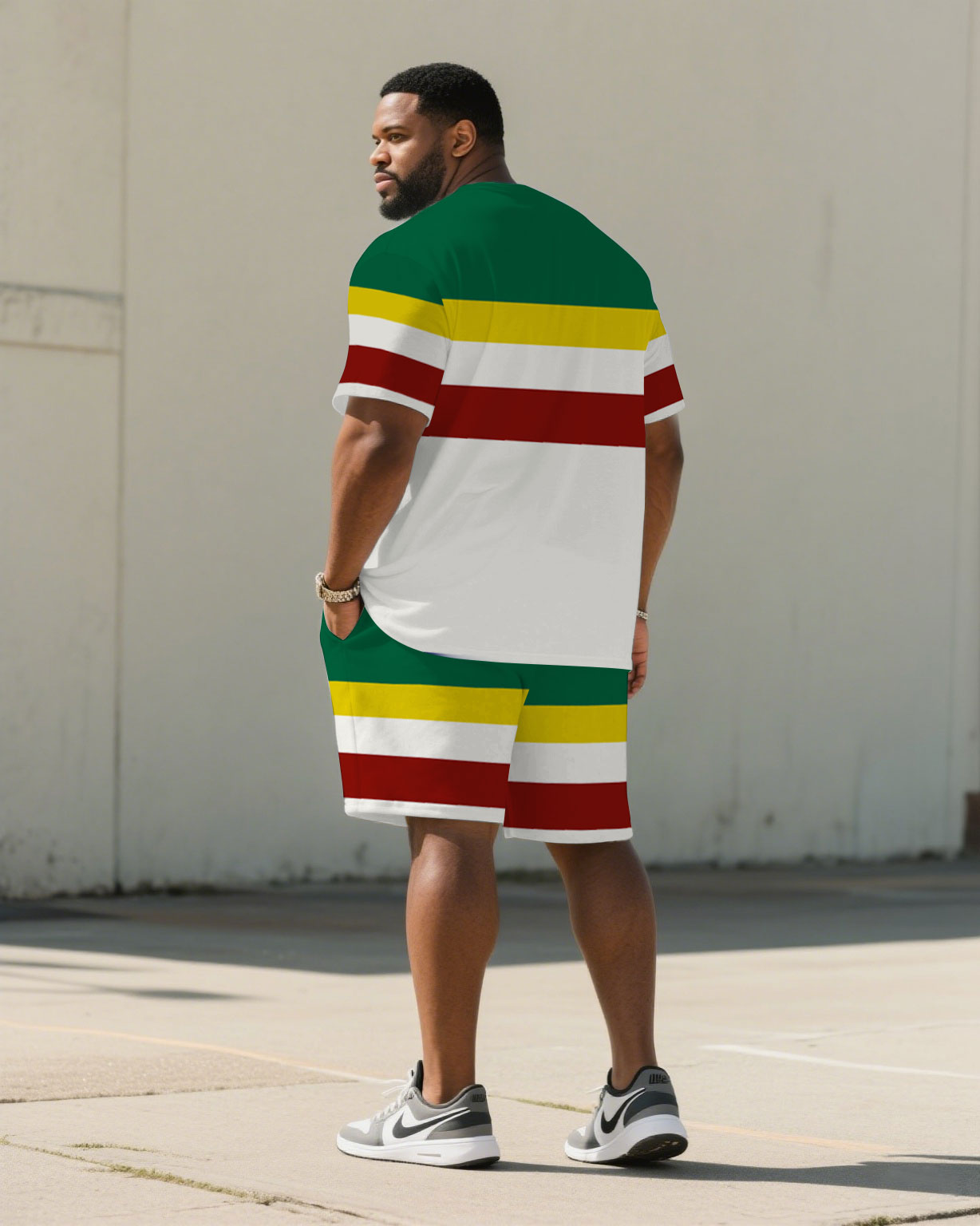 Men's Plus Size June Day Classic Teeth Buy Striped Short Sleeve T-Shirt Shorts Suit