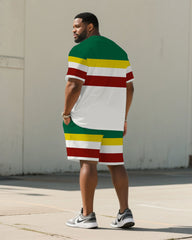 Men's Plus Size June Day Classic Teeth Buy Striped Short Sleeve T-Shirt Shorts Suit