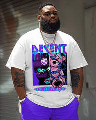 Men's Plus Size Crew Neck T-Shirt and Shorts Set with Bear Letter Print