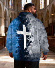 Big & Tall Men's Blue And Grey Ink Sink Cross-Print Hoodie