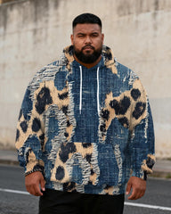 Big & Tall Men's Faux Leopard Denim Graffiti-Print Hoodie