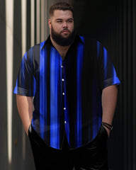 Gradient Printed Large Men's Short Sleeved Shirt and Pants Set
