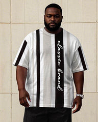 Men's Big & Tall Slim Striped Letter Printed Short-sleeved T-shirt Trousers Set