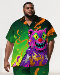 Big Men's Clown Bear Dreamy Gradient Style Fashion Casual Short Sleeve Shirt Pants Set
