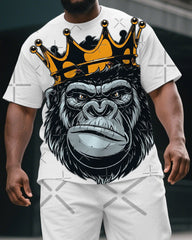 Men's Fun Cartoon Gorillas King Print Casual Big & Tall Short-Sleeve T-shirt & Short Set