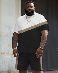 Street Casual Khaki Stripe Colorblock Print Large Men's Suit