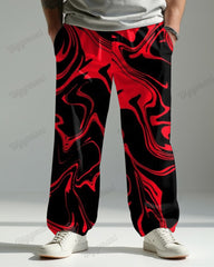 Red Quicksand Print Men's Loose-fit Plus Size Autumn And Winter Straight Long Trousers