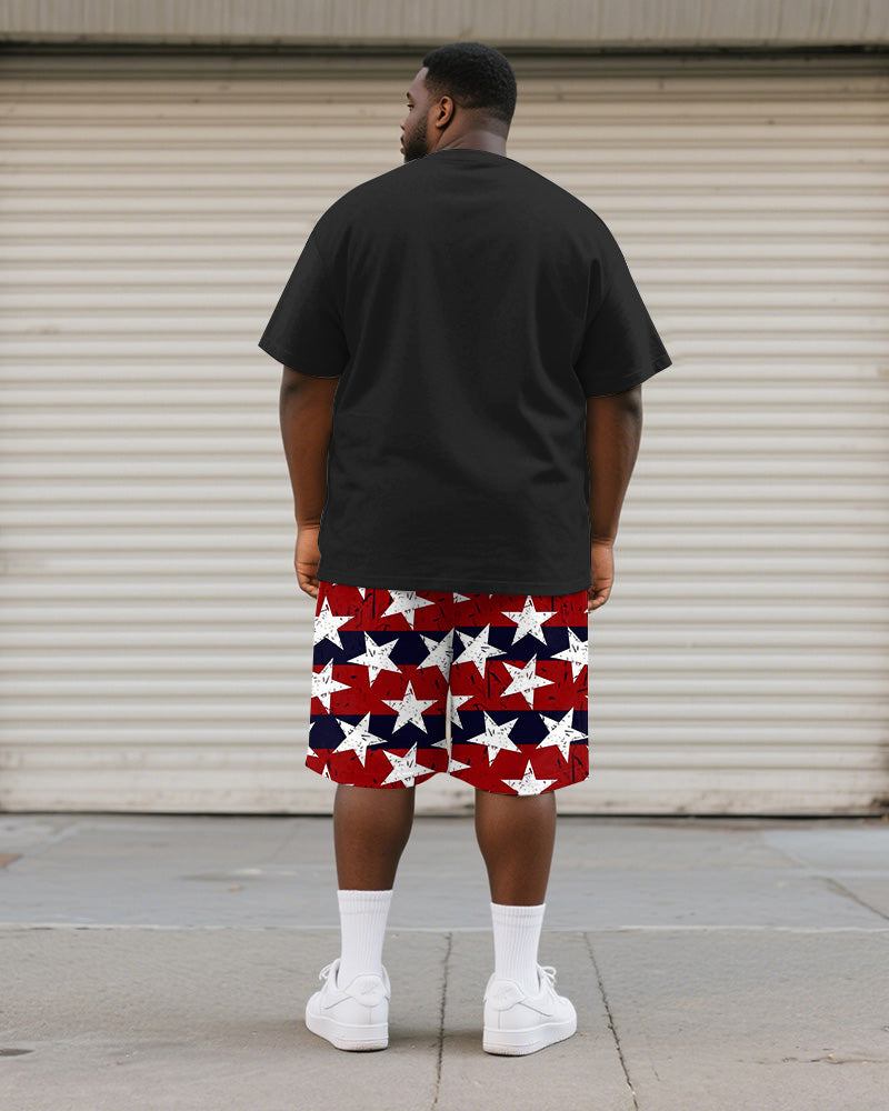 Men's Plus Size Independence Day1776 Star Print Round Neck Short Sleeve T-shirt Shorts Suit