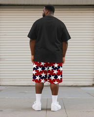 Men's Plus Size Independence Day1776 Star Print Round Neck Short Sleeve T-shirt Shorts Suit