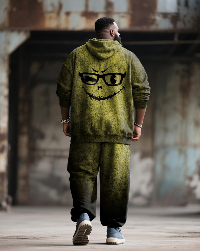 Big & Tall Men's Street Fashion Yellow Graffiti Emoji Print Hoodie Suit