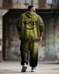 Big & Tall Men's Street Fashion Yellow Graffiti Emoji Print Hoodie Suit