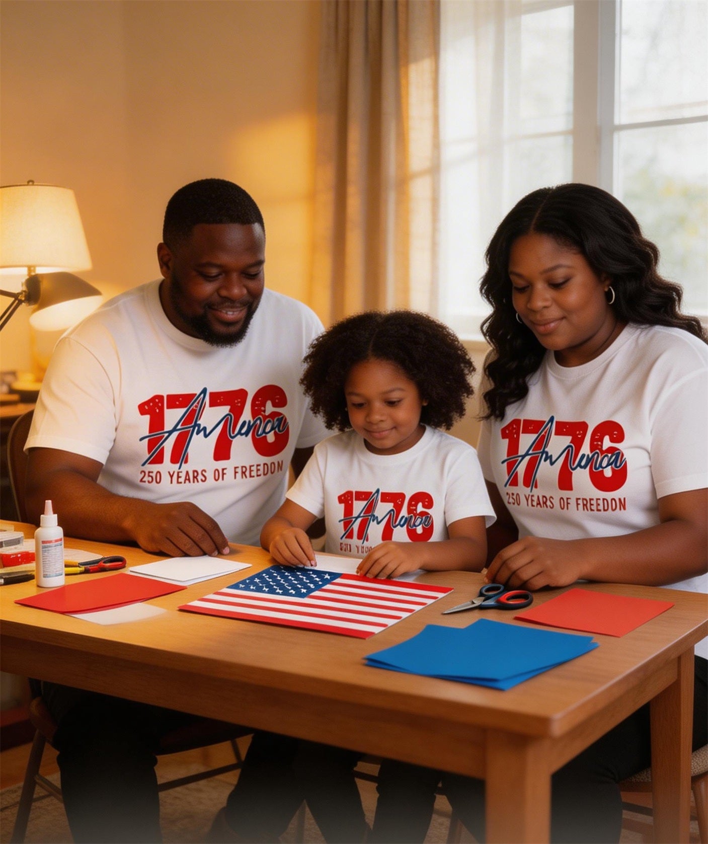 1776 America 250 Anniversary Free Theme Parent-Child Printed Round Neck Short-Sleeved T-Shirt