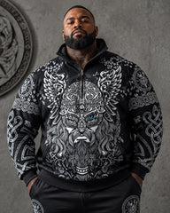 Big & Tall Men's Odin Statues Nordic Rune Printed Half-Zip Sweat Set