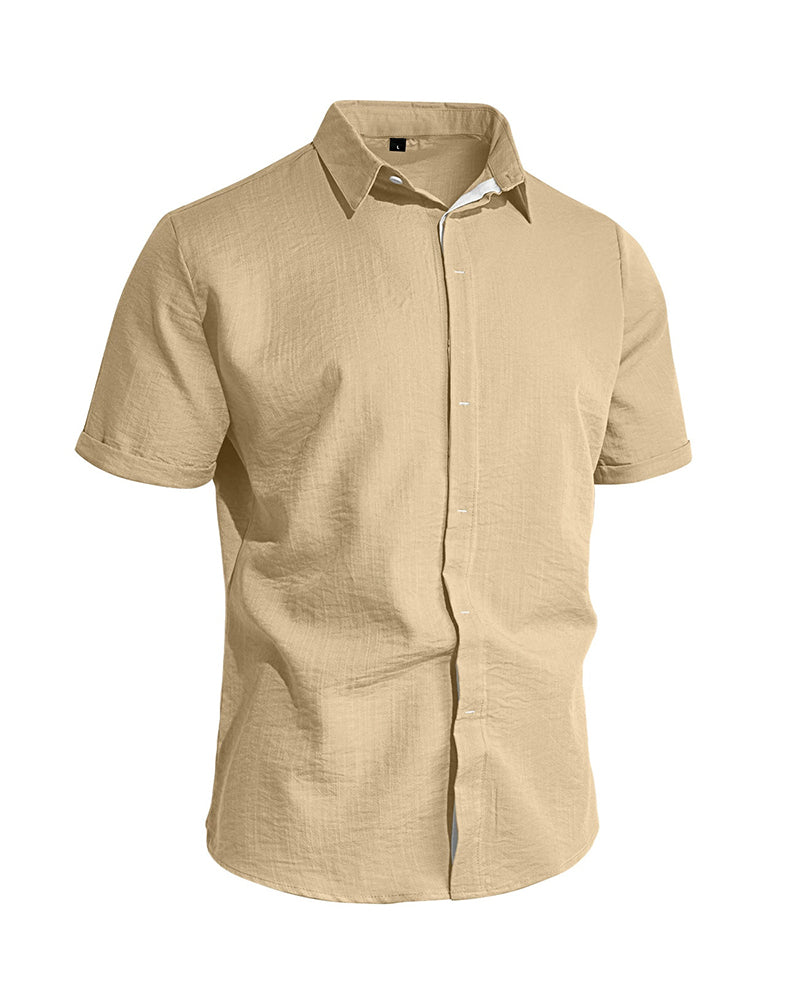 S-3XL Solid Color Business Commuter Cardigan Button Lapel Shirt