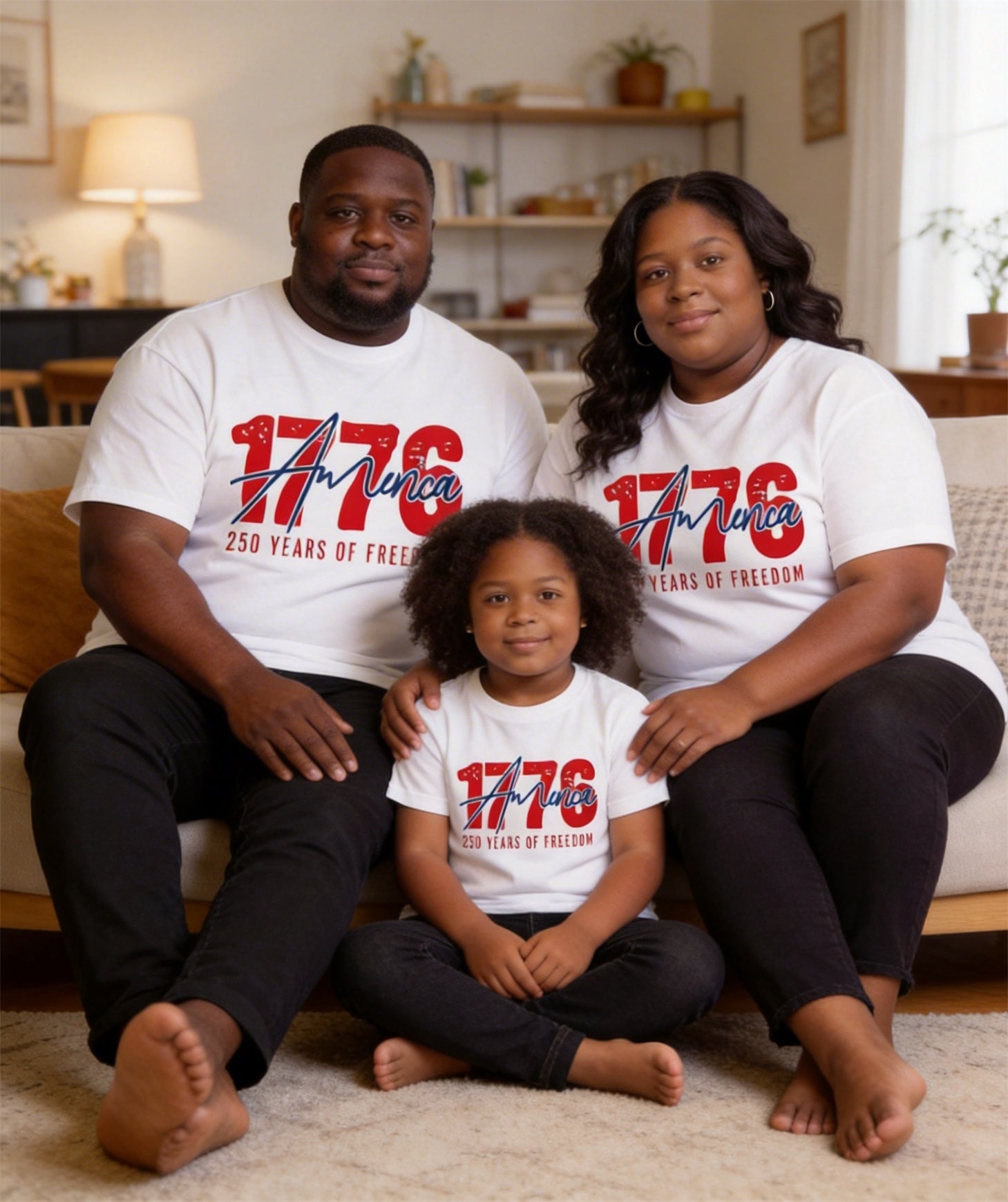1776 America 250 Anniversary Free Theme Parent-Child Printed Round Neck Short-Sleeved T-Shirt