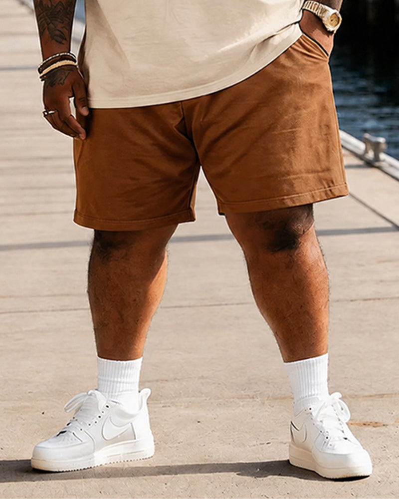 Big & Tall Men's American Vintage Von Dutch Printed Round Neck Short Sleeve T-Shirt and Shorts Set