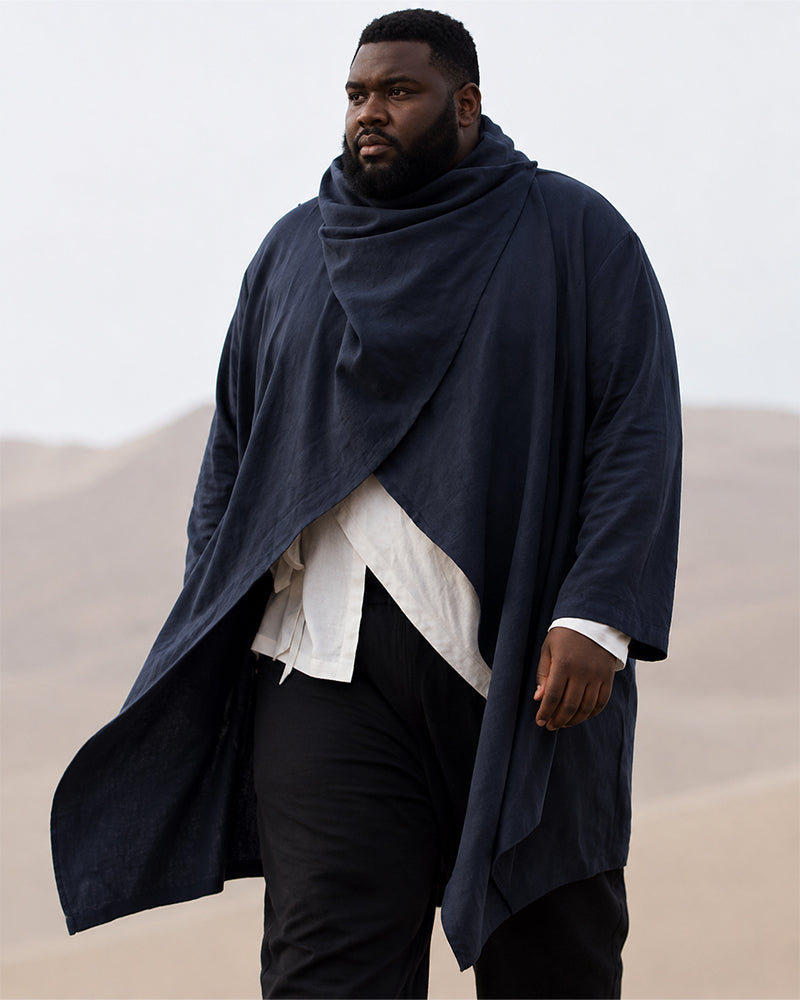 S-4XL Men's Cotton Linen Long Irregular Cape Long Sleeve Jacket