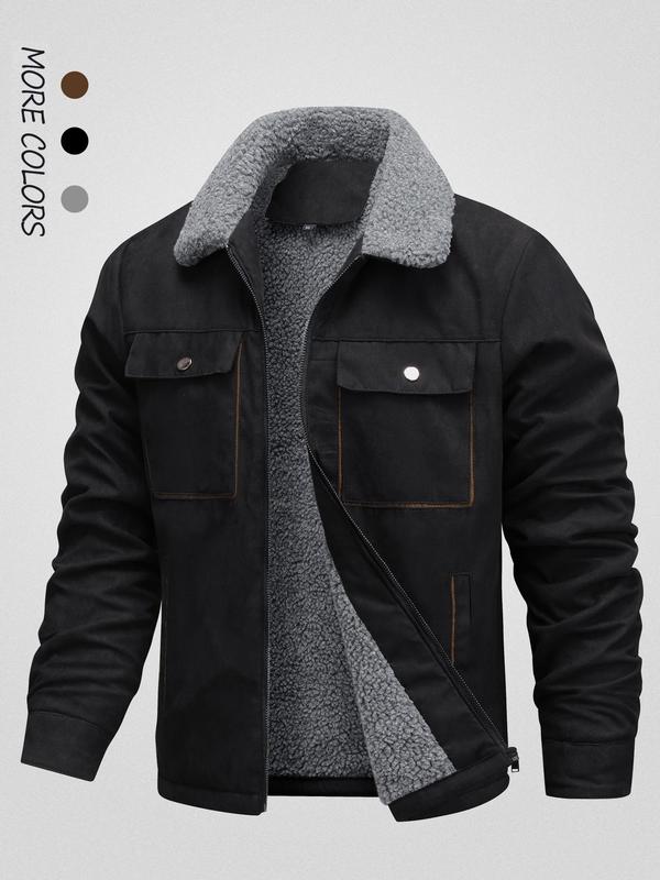 Men's Solid Pocket Zipper Fleece Jacket