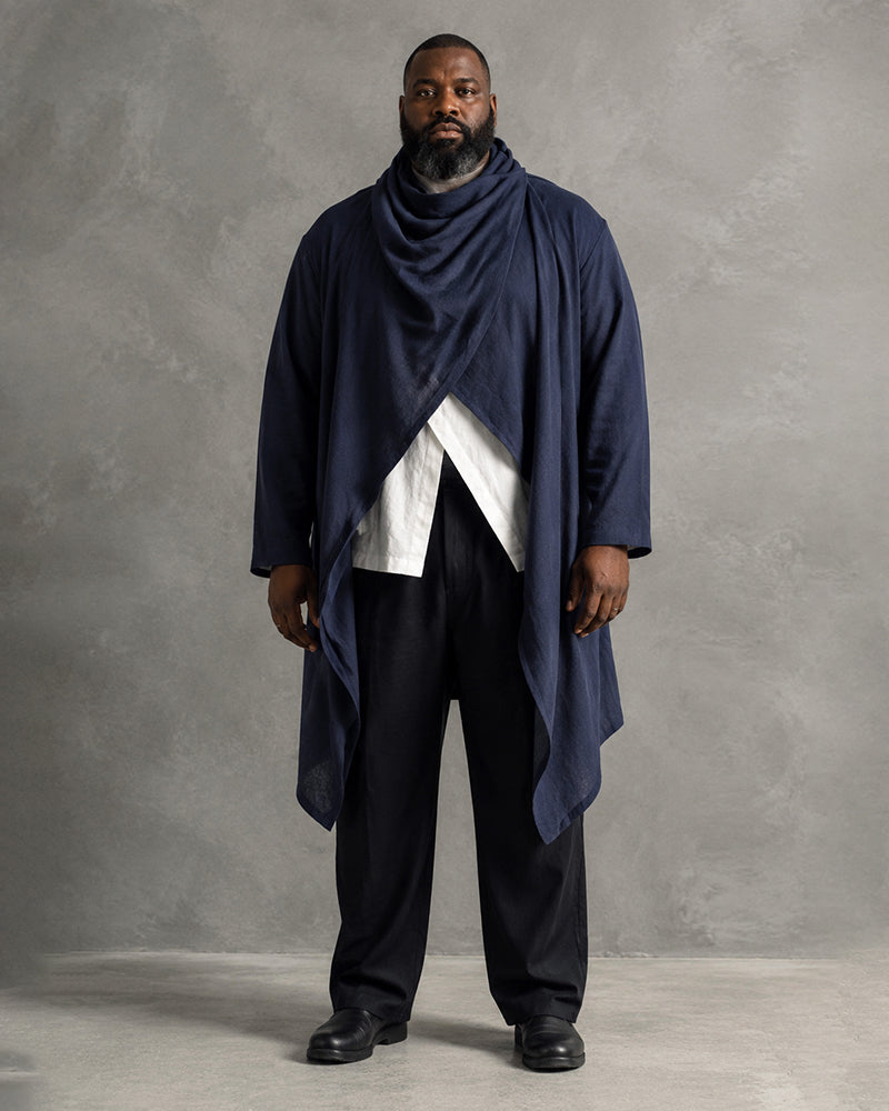 S-4XL Men's Cotton Linen Long Irregular Cape Long Sleeve Jacket