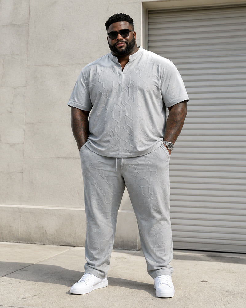 L-9XL Sports Leisure Solid Color V-neck Loose Short-sleeved 2-piece Set