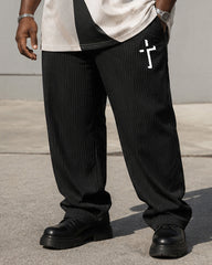 Big & Tall Men's Geometric Color Matching Simple Cross Printed T-shirt Trousers Set