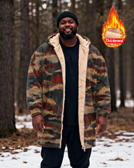 Big & Tall Men's Hunting Style Multicolor Camouflage Texture Print Velvet Thickened Long Hooded Exterior