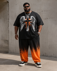 Big & Tall Men's Broken Wings Cross Lightning Print T-Shirt Pants Set