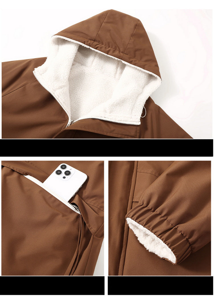 5XL-11XL Large Size Men's Fleece Hooded Jacket Windproof Double-Sided Wearing