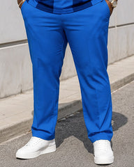 Big & Tall Men's Sapphire Blue Checkerboard Printed Polo Short Sleeve Trousers Set