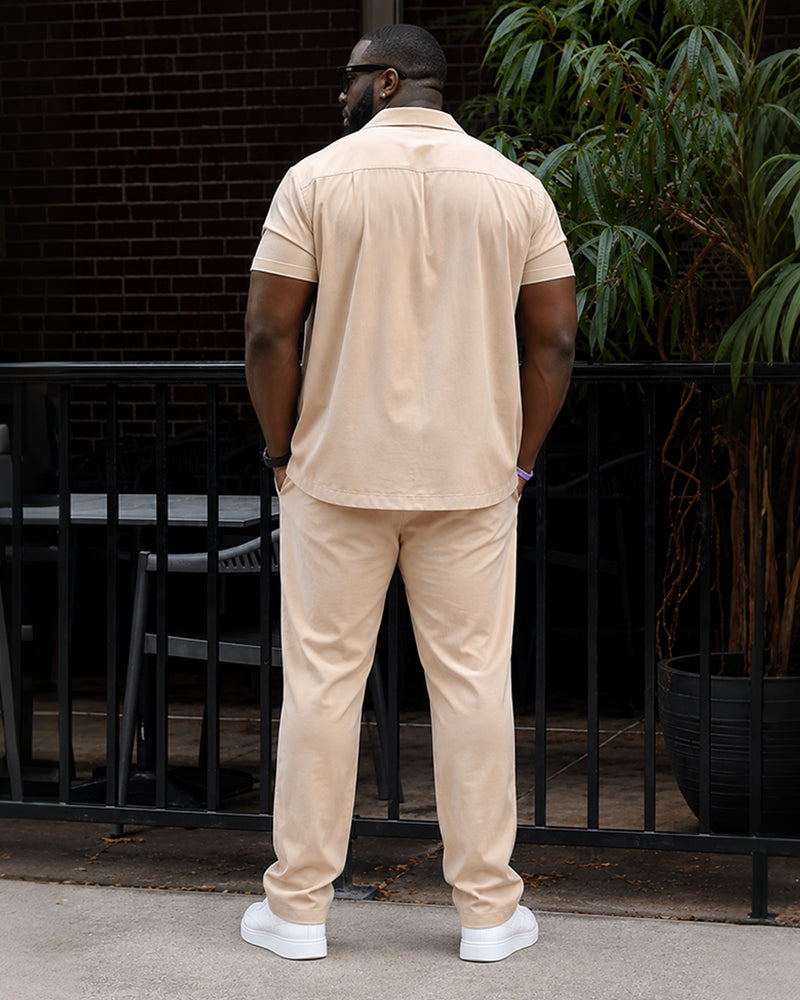 Big & Tall Men's Apricot Short Sleeve Shirt Pants Set