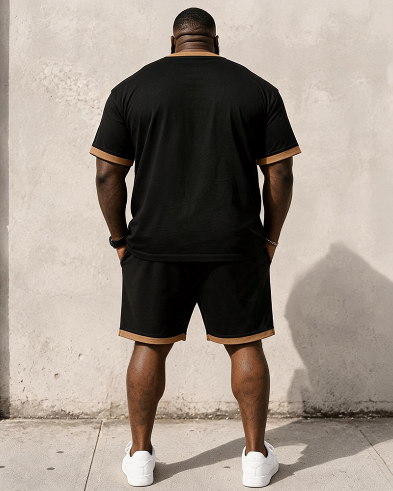 Big & Tall Men's Contrast Red Cross Scripture Printed Round Neck Short Sleeve T-Shirt Shorts Set