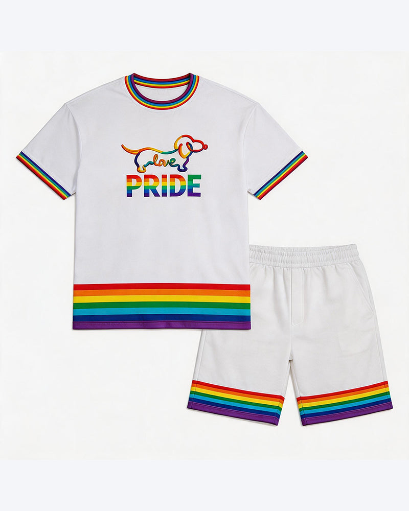 Big & Tall Men's Rainbow Dachshund PRIDE Printed Round Neck Short Sleeve T-Shirt Shorts Set