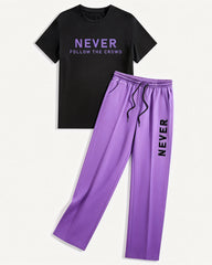 Big & Tall Men's Contrast NEVER Alphabet Print T-Shirt Pants Set