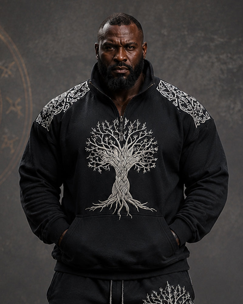 Big & Tall Men's Tree Of Life Rune Print Half-Zip Sweat Set