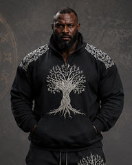 Big & Tall Men's Tree Of Life Rune Print Half-Zip Sweat Set