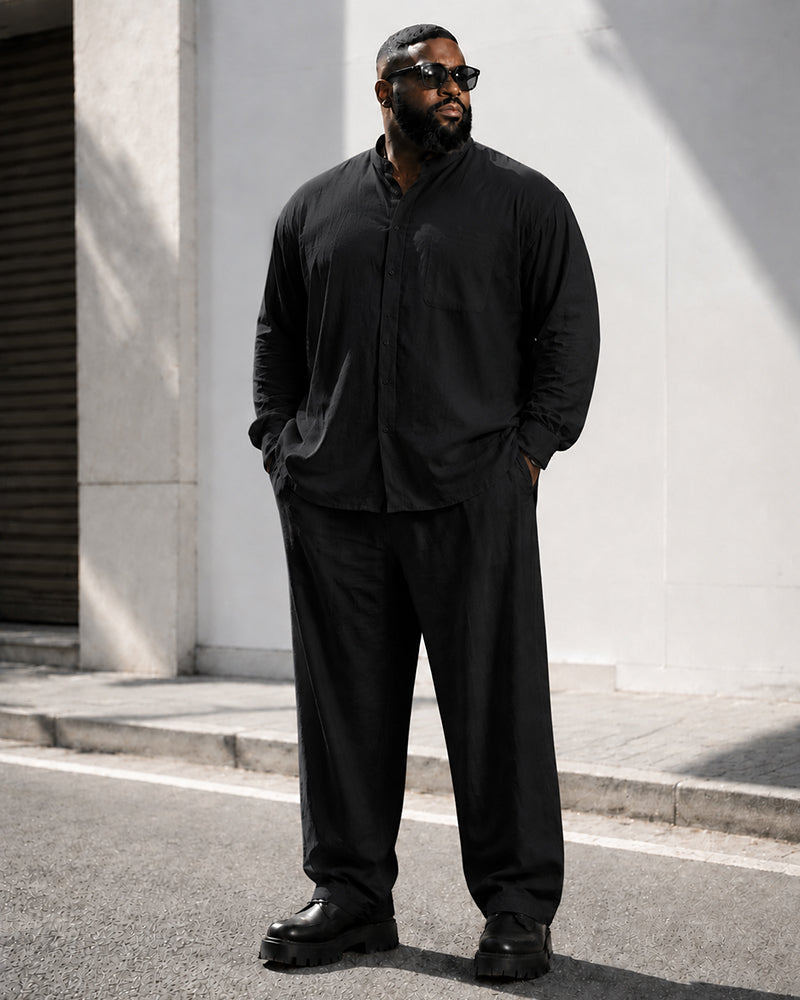 Big & Tall Men's Solid Color Collar Long Sleeve Shirt Pants Set