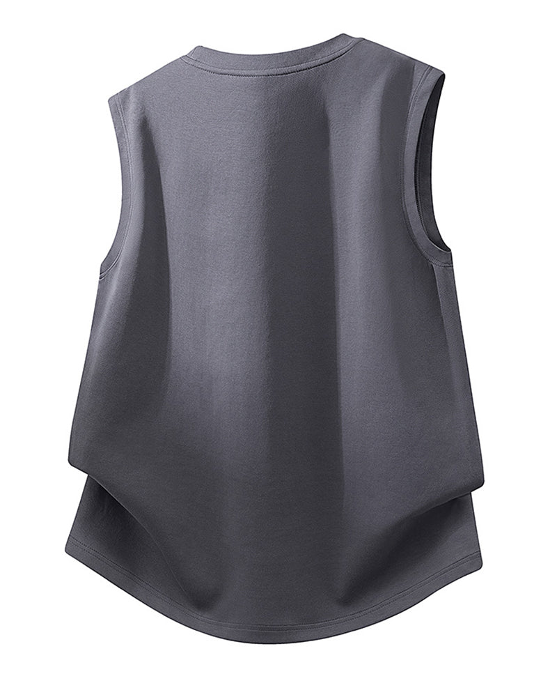 L-9XL Solid Color Heavy Cotton Round Neck Sleeveless Vest
