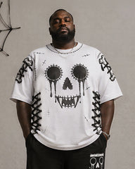 Big & Tall Men's Halloween Stitch Skull Bone Print T-Shirt Pants Set